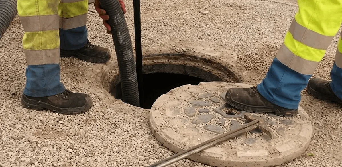 Drain cleaning crew clearing a sewer access point with professional equipment in Irvine, CA