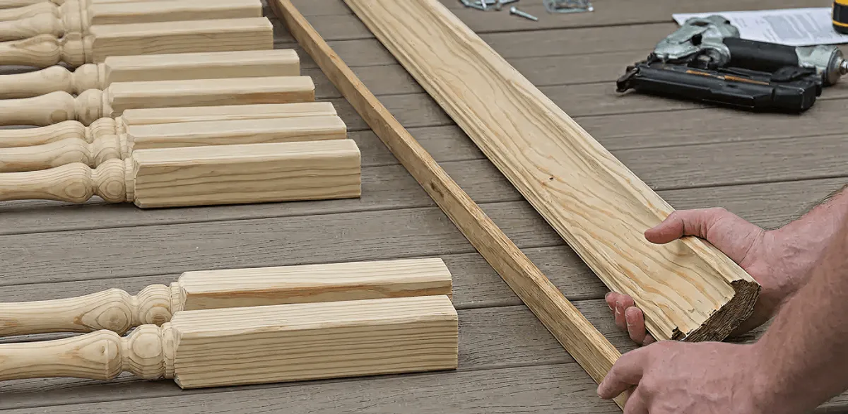 Handrail installation materials and wood components for stair rail work in Irvine, CA
